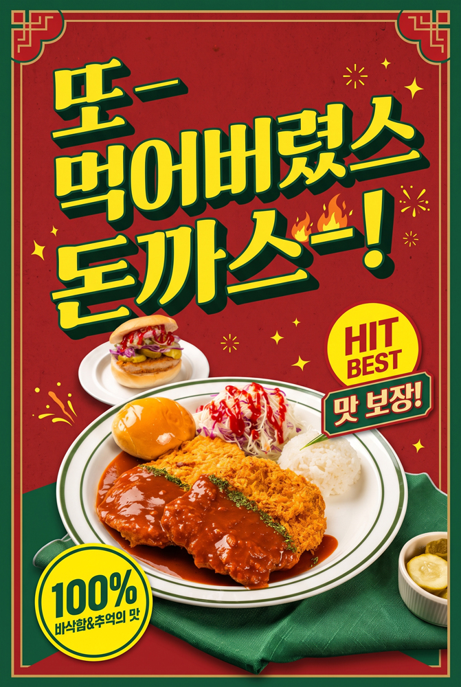 음식점에서 메뉴 사진 촬영 후 활용 방안, 돈까스 사진을 이용한 홍보물 디자인 돈까스 사진 촬영 후 음식 사진을 이용한 광고 포스터 디자인